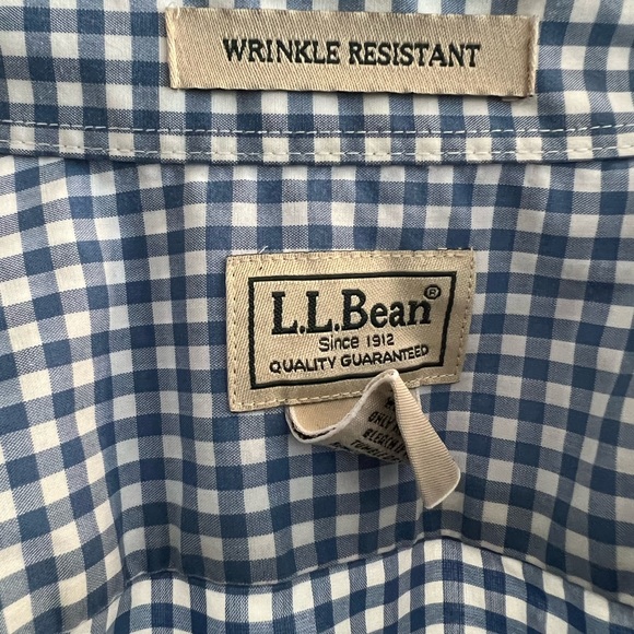 LL Bean Blue Checked Button down - Picture 2 of 3